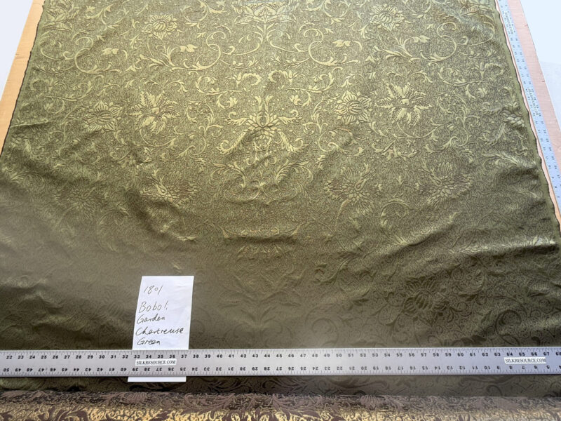 by yard Boboli Garden Silk Damask Italian Metallic Deep Charteuse Green Gold MSRP USD 568/yard