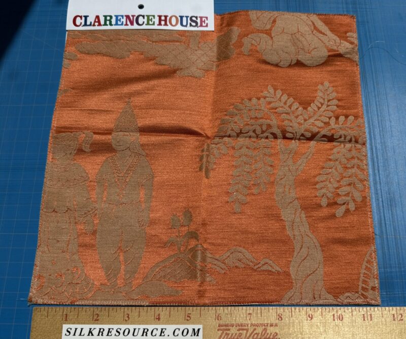 IMG_3420 Special Order Clarence House Sukhothai Linen Silk Mandarin Orange Asian Damask MSRP USD 356/y