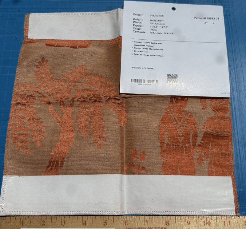 IMG_3421 Special Order Clarence House Sukhothai Linen Silk Mandarin Orange Asian Damask MSRP USD 356/y