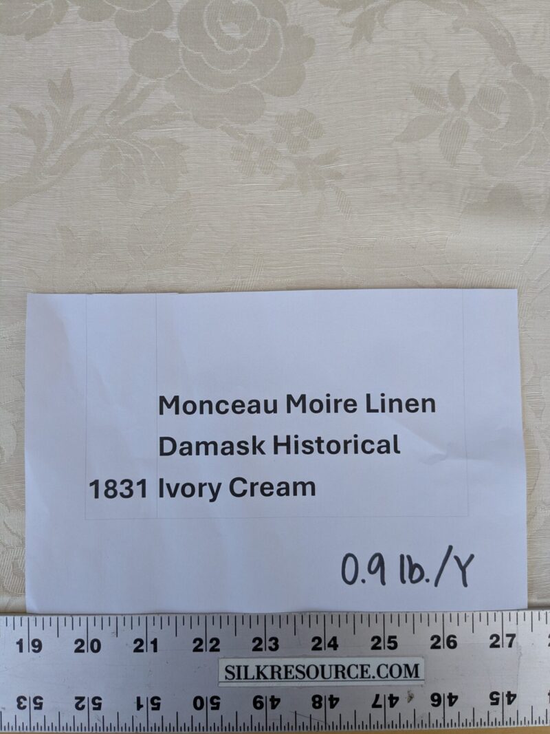 PXL_20250812_164904353 By yard Monceau Moire Linen Cotton Damask Historical Ivory Cream White MSRP 458
