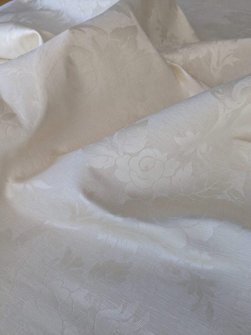 PXL_20250812_165420512 By yard Monceau Moire Linen Cotton Damask Historical Ivory Cream White MSRP 458