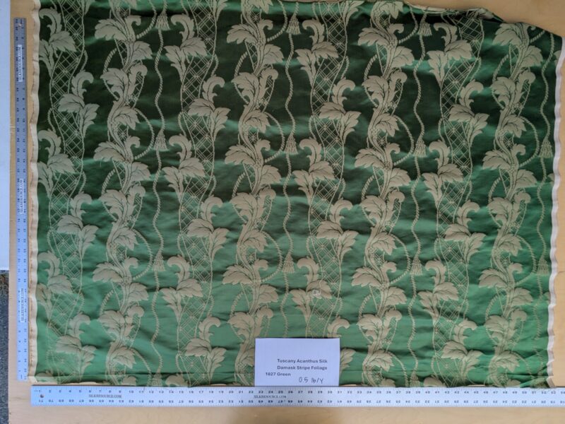 PXL_20250812_180619767 By yard Tuscany Acanthus Silk Damask Stripe Emerald Foliage Green