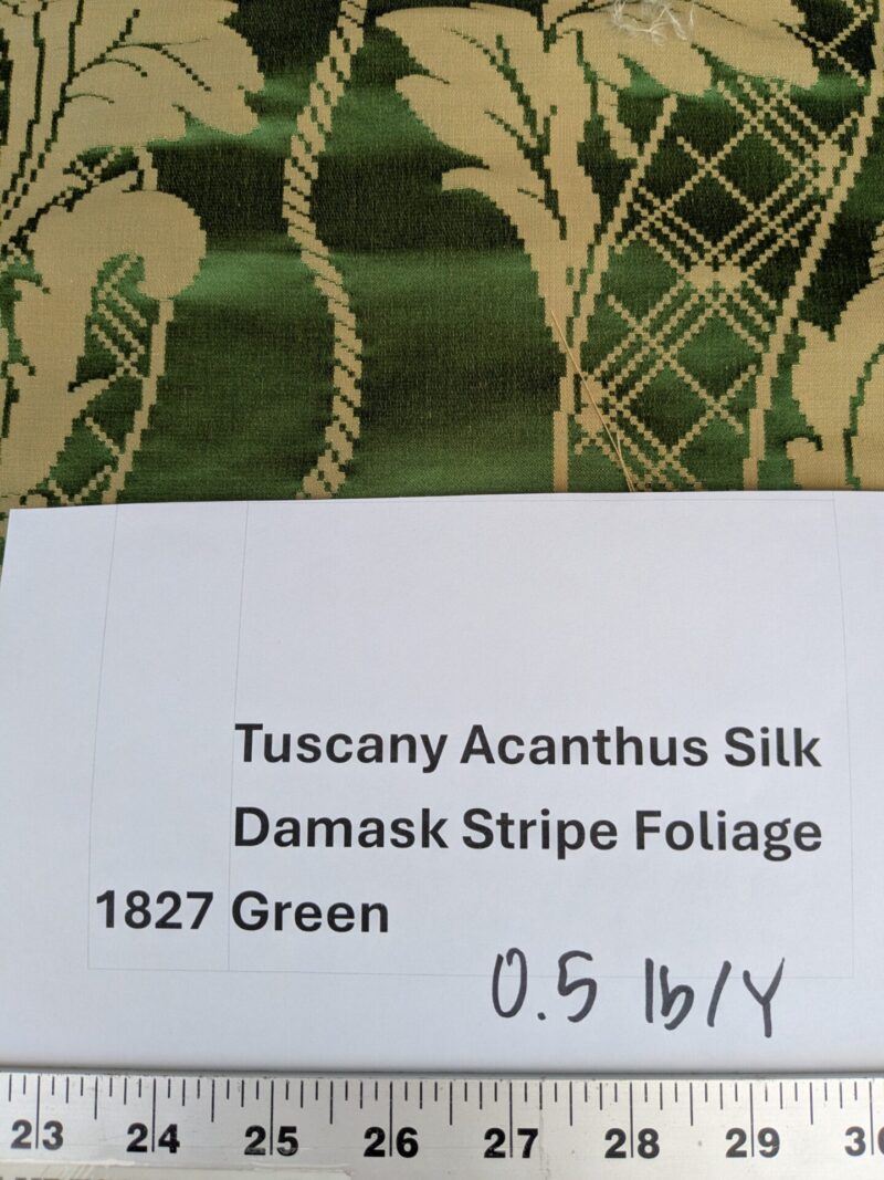 PXL_20250812_180630320 By yard Tuscany Acanthus Silk Damask Stripe Emerald Foliage Green