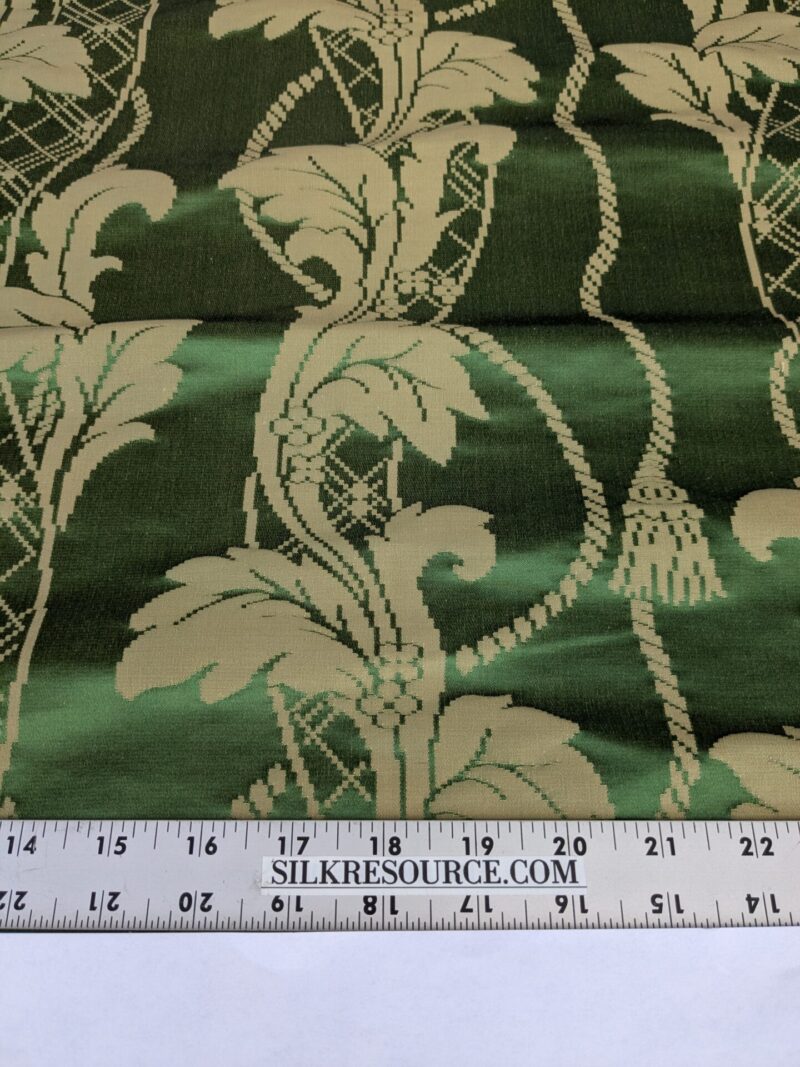 PXL_20250812_180645946 By yard Tuscany Acanthus Silk Damask Stripe Emerald Foliage Green
