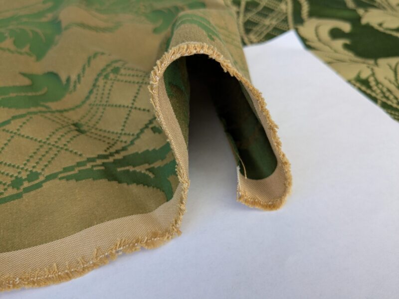 PXL_20250812_180656202 By yard Tuscany Acanthus Silk Damask Stripe Emerald Foliage Green