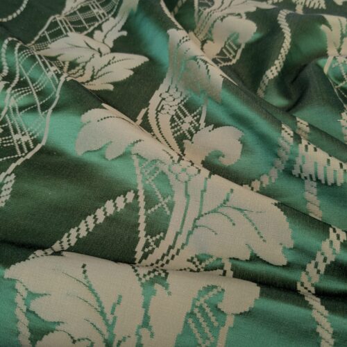 PXL_20250812_180712483 By yard Tuscany Acanthus Silk Damask Stripe Emerald Foliage Green