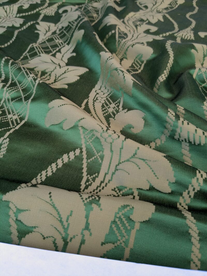 PXL_20250812_180712483 By yard Tuscany Acanthus Silk Damask Stripe Emerald Foliage Green