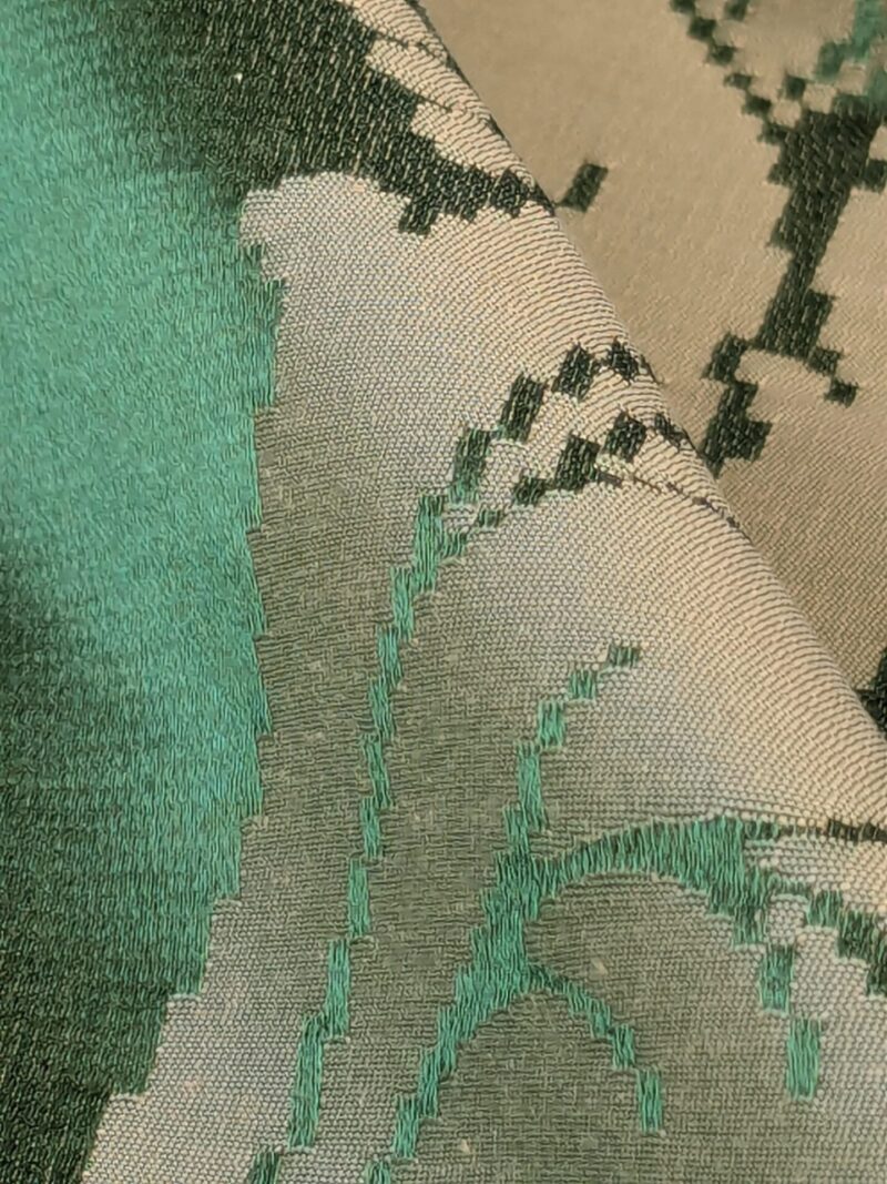 PXL_20250812_180717862 By yard Tuscany Acanthus Silk Damask Stripe Emerald Foliage Green