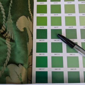 PXL_20250812_180753791 By yard Tuscany Acanthus Silk Damask Stripe Emerald Foliage Green