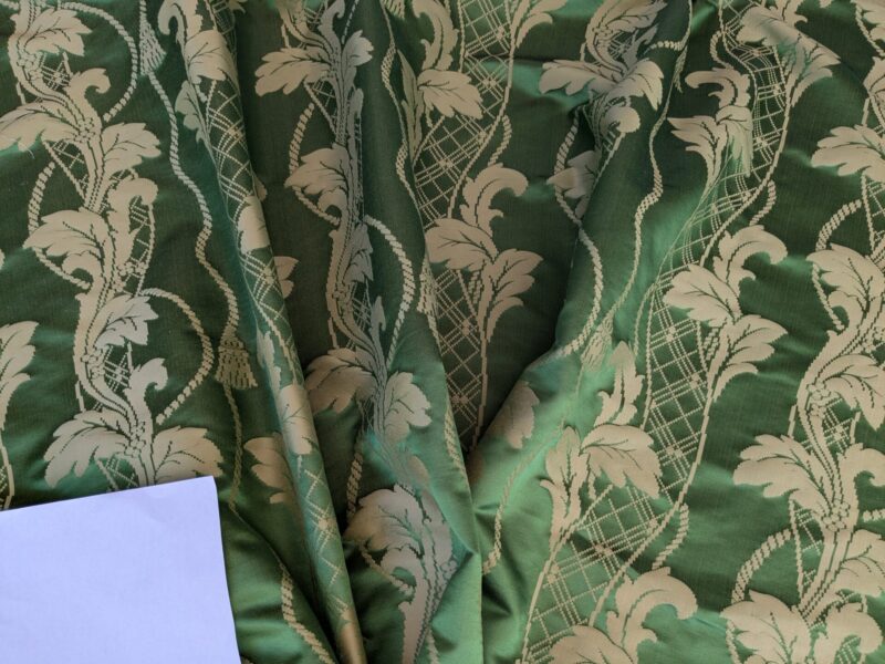 PXL_20250812_180911686 By yard Tuscany Acanthus Silk Damask Stripe Emerald Foliage Green