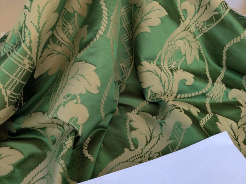 PXL_20250812_180925173 By yard Tuscany Acanthus Silk Damask Stripe Emerald Foliage Green