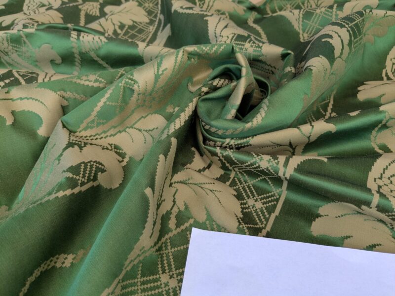 PXL_20250812_180936850 By yard Tuscany Acanthus Silk Damask Stripe Emerald Foliage Green