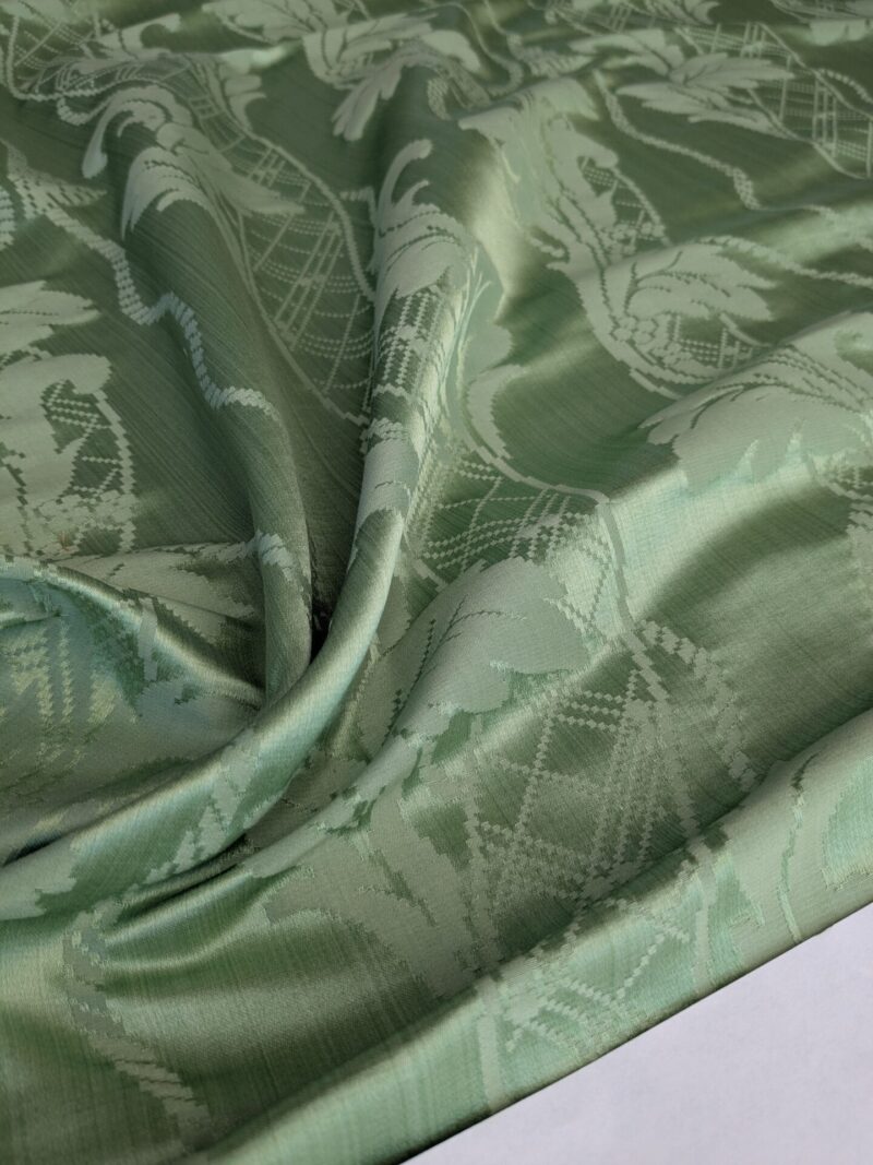 PXL_20250812_181348616 By yard Tuscany Acanthus Silk Damask Stripe Foliage Minty Green Aqua MSRP USD 356/yard