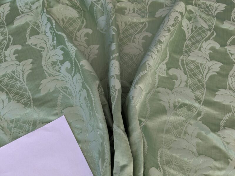 PXL_20250812_181442493 By yard Tuscany Acanthus Silk Damask Stripe Foliage Minty Green Aqua MSRP USD 356/yard