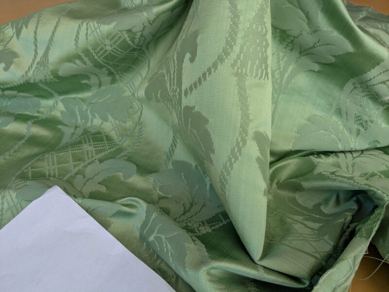 PXL_20250812_181528580 By yard Tuscany Acanthus Silk Damask Stripe Foliage Minty Green Aqua MSRP USD 356/yard