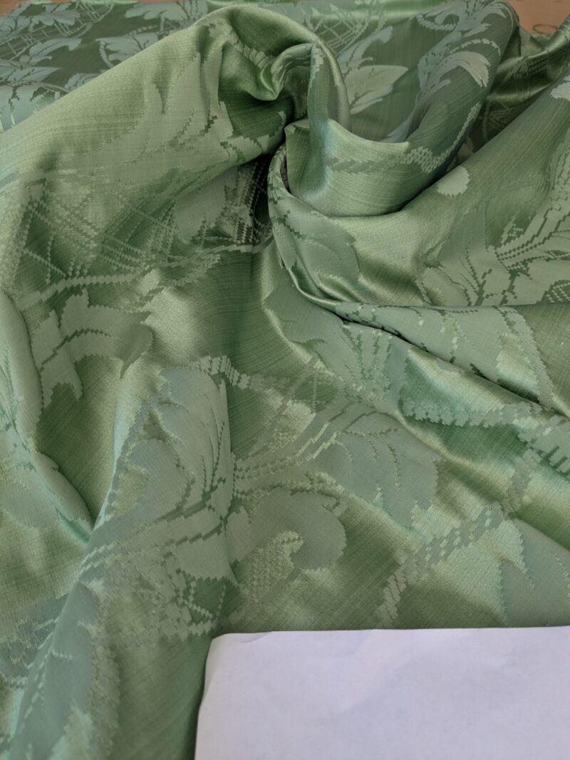 PXL_20250812_181545032 By yard Tuscany Acanthus Silk Damask Stripe Foliage Minty Green Aqua MSRP USD 356/yard
