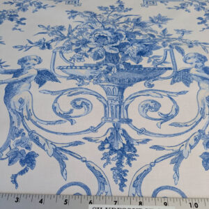 By yard Canvendish Hall Toile Print Historical Angel Cherubs Putti Dove Love Renaissance Toile de Jouy Blue on White