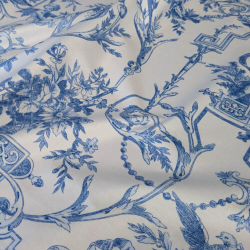 PXL_20250813_190138534 By yard Canvendish Hall Toile Print Historical Angel Cherubs Putti Dove Love Renaissance Toile de Jouy Blue on White