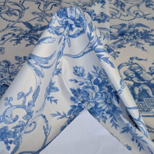 By yard Canvendish Hall Toile Print Historical Angel Cherubs Putti Dove Love Renaissance Toile de Jouy Blue on White
