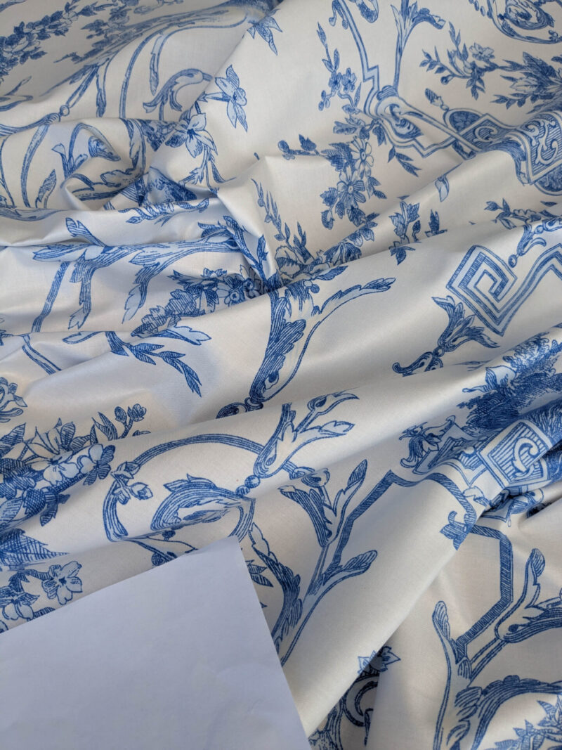 By yard Canvendish Hall Toile Print Historical Angel Cherubs Putti Dove Love Renaissance Toile de Jouy Blue on White