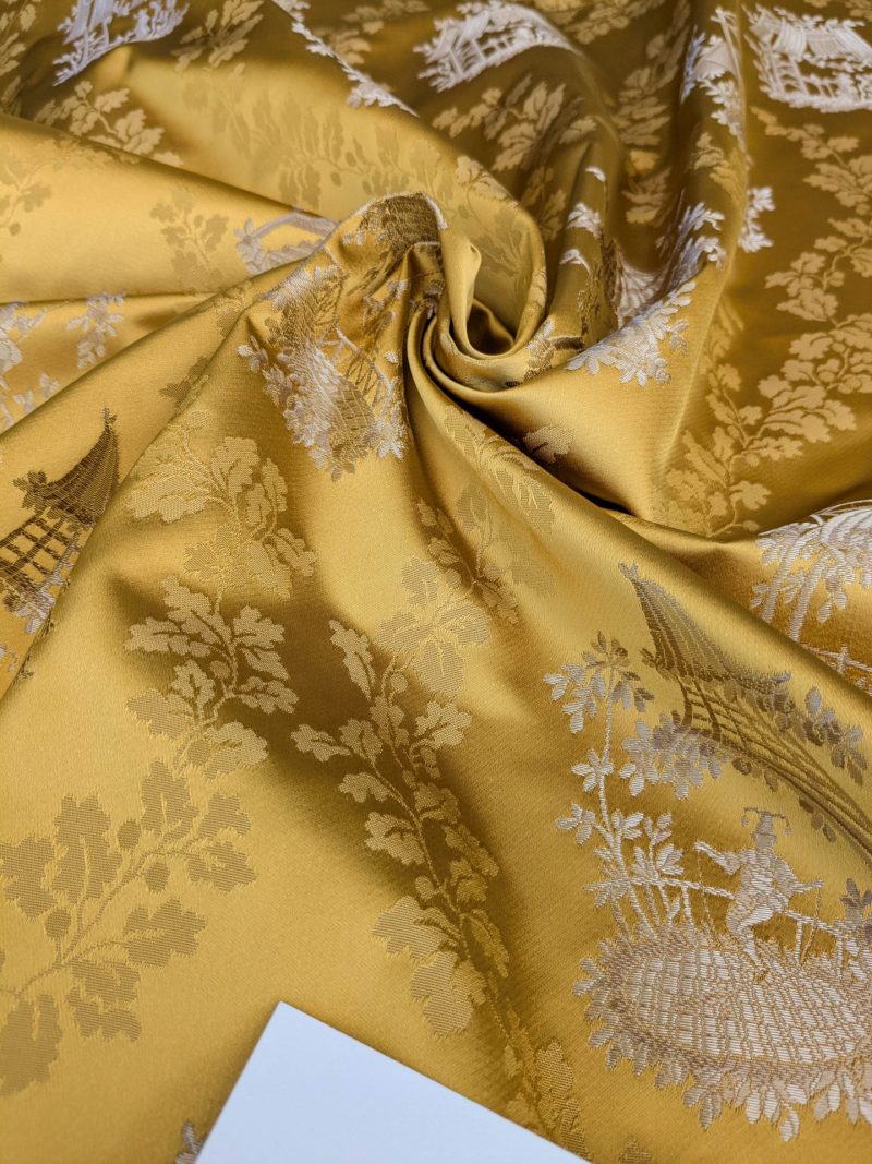 PXL_20250917_174438154 by yard Scalamandre Tassinari & Chatel Pillement Or Gold Yellow Chinoiserie Scenic Figurative MSRP USD 1080/y