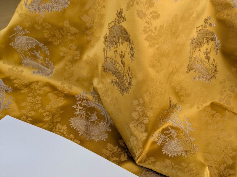 PXL_20250917_174536710 by yard Scalamandre Tassinari & Chatel Pillement Or Gold Yellow Chinoiserie Scenic Figurative MSRP USD 1080/y