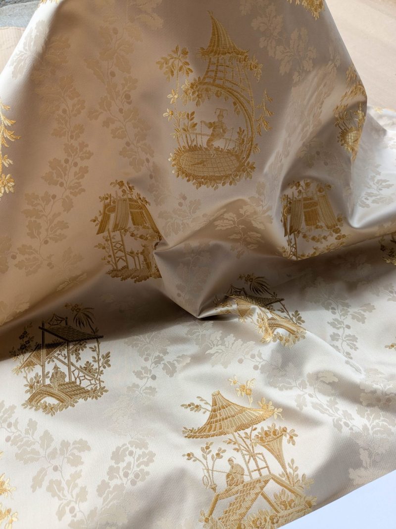 PXL_20250918_192908241 by yard Scalamandre Tassinari & Chatel Pillement Creme Gold Cream Chinoiserie Scenic Figurative MSRP USD 1080/y