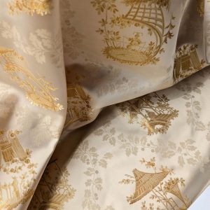 PXL_20250918_192919525 by yard Scalamandre Tassinari & Chatel Pillement Creme Gold Cream Chinoiserie Scenic Figurative MSRP USD 1080/y