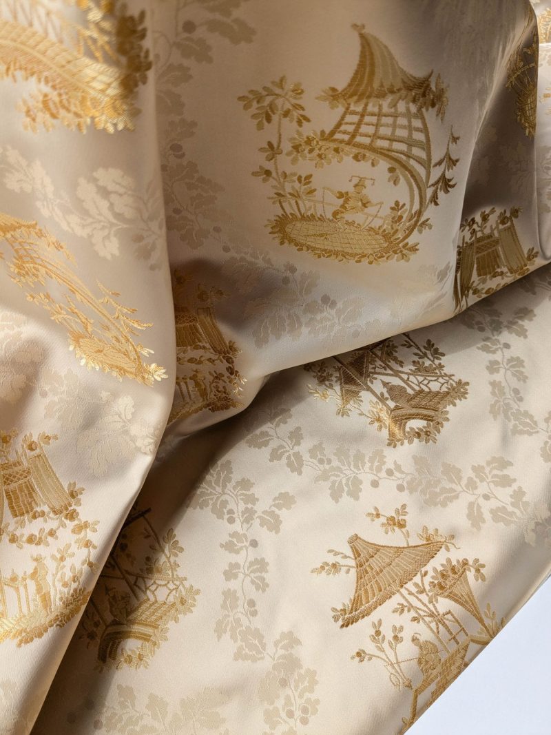 PXL_20250918_192919525 by yard Scalamandre Tassinari & Chatel Pillement Creme Gold Cream Chinoiserie Scenic Figurative MSRP USD 1080/y