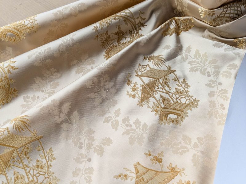 PXL_20250918_193028828 by yard Scalamandre Tassinari & Chatel Pillement Creme Gold Cream Chinoiserie Scenic Figurative MSRP USD 1080/y