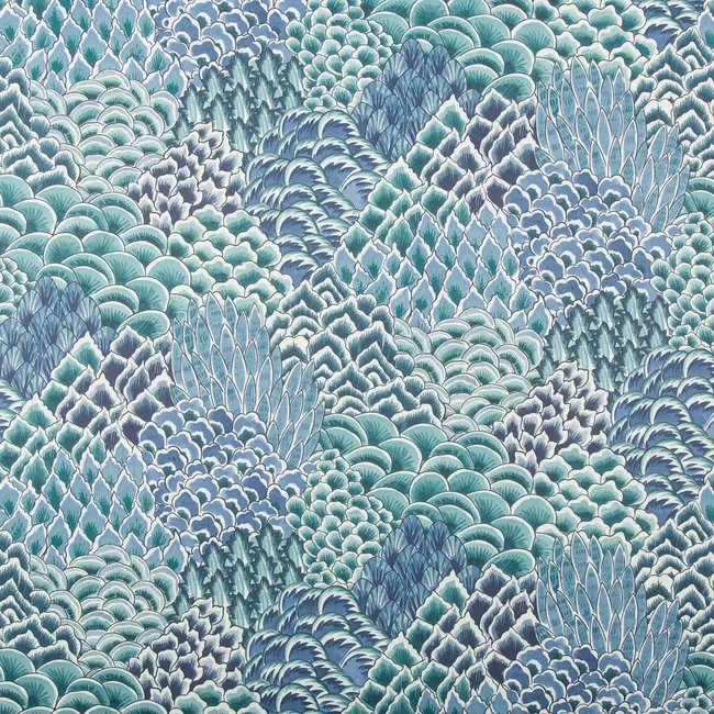 P8020104_13 Brunschwig & Fils Katibi Print Turquoise Blue White  Abstract Cotton MSRP USD292/y